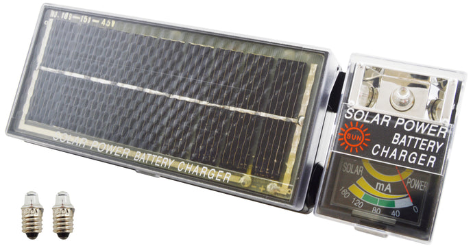 Solar Battery Charger with Sunlight Strength Meter and Built-in Light - Charges C, AA and AAA Batteries