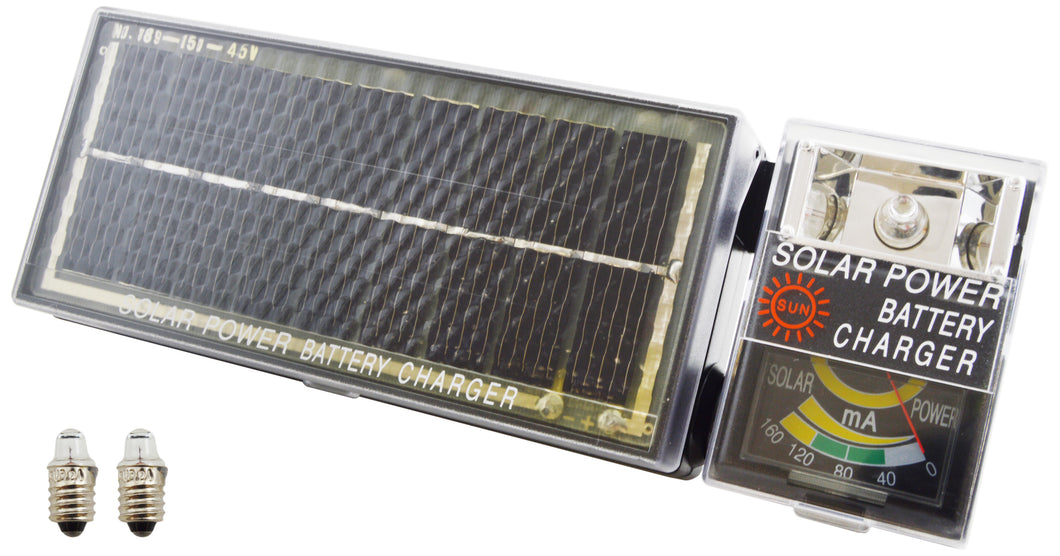Solar Battery Charger with Sunlight Strength Meter and Built-in Light - Charges C, AA and AAA Batteries