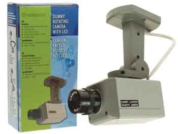 excellent imitation of a real security camera | with motion sensor | motorised pan movement | LED lights when the device is turned on | no wiring needed
