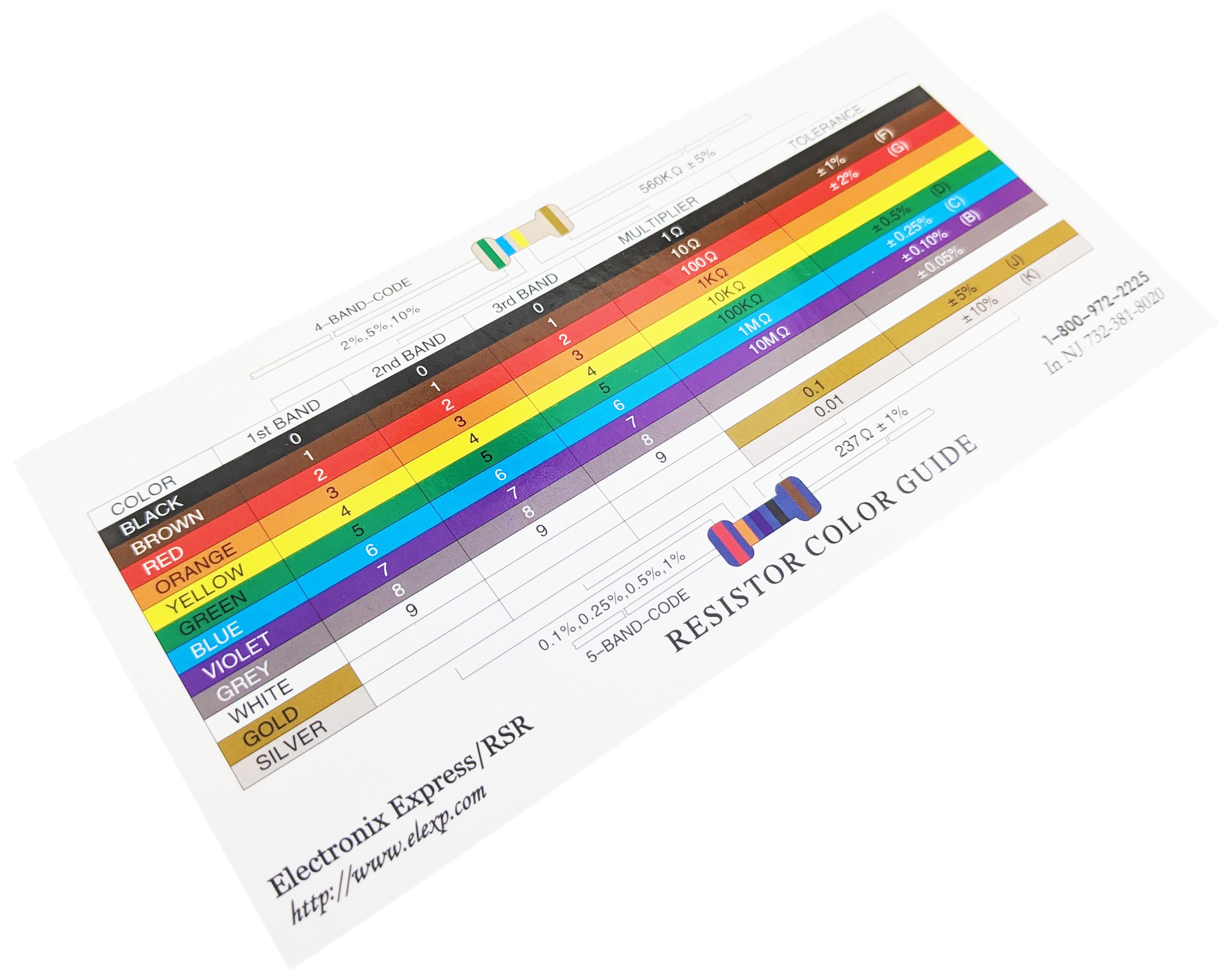 Reference Resistor Standard Precision Resistor Values 6 Pack Resistor Color Code Cards ...