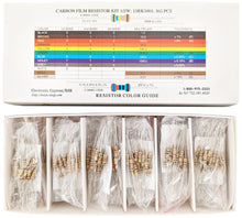 Load image into Gallery viewer, 365 Piece Resistor Kit 1/2 Watt in Compartmentalized Cardboard Storage Box - Wide Variety of Values
