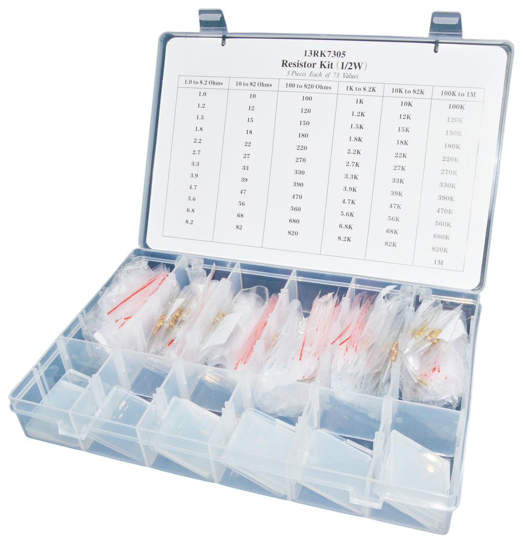 365 Piece 1/2 Watt Resistor Kit with Plastic Slotted Storage Container, 1/2W Carbon Film Resistors, Includes Wide Range of Values