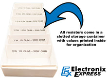 Load image into Gallery viewer, 340 Piece Resistor Kit - Includes Assortment of ½ Watt, 1W, and 2W Resistors in Slotted Storage Box

