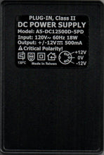 Load image into Gallery viewer, ±12V DC 500mA Dual Output Power Adapter with 5-Pin DIN Connector
