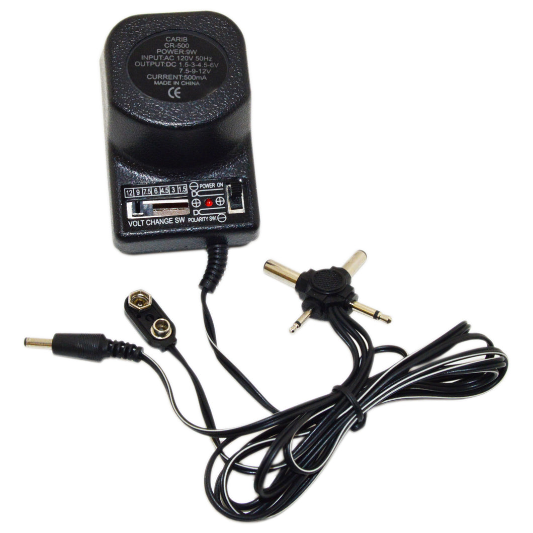 9w, 500mA Universal AC/DC Power Adapter 1.5, 3, 4.5, 6, 7.5, 9 and 12V DC with 4 Foot Cord
