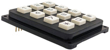 Load image into Gallery viewer, 12 Button Keypad with .1&quot; Spacing Header Output, Single Pole / Common Bus (2&quot; x 0.45&quot; x 2.5&quot;), Black with White Buttons
