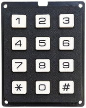 Load image into Gallery viewer, 12 Button Keypad with .1&quot; Spacing Header Output, Single Pole / Common Bus (2&quot; x 0.45&quot; x 2.5&quot;), Black with White Buttons
