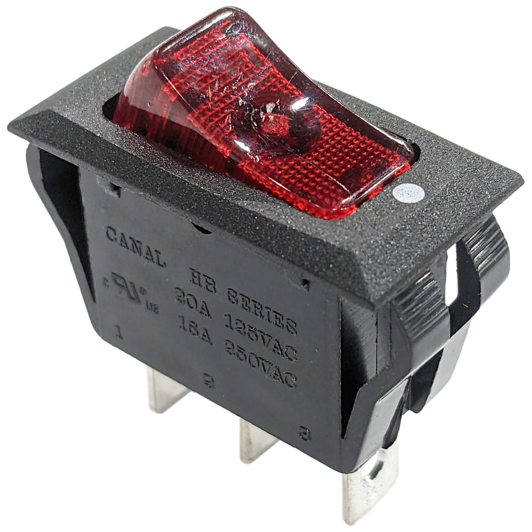 Lighted Rocker Switch, 10A 250VAC / 15A 125VAC, Fits 1.125