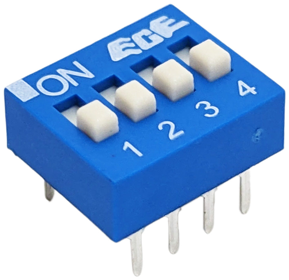 DIP Switch with 4 Switches, 8-Pin, SPST, Blue Color, 11.6mm x 9.8mm x ...