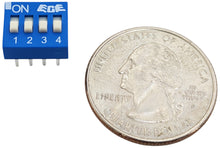 Load image into Gallery viewer, DIP Switch with 4 Switches, 8-Pin, SPST, Blue Color, 11.6mm x 9.8mm x 6mm
