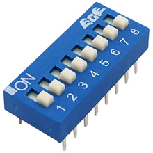 Load image into Gallery viewer, DIP Switch with 8 Switches, 16-Pin, SPST, Blue Color, 21.6mm x 9.7mm x 5.9mm
