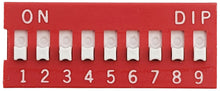 Load image into Gallery viewer, DIP Switch with 9 Switches, 18-Pin, SPST, Red Color, 24.3mm x 9.9mm x 5.3mm

