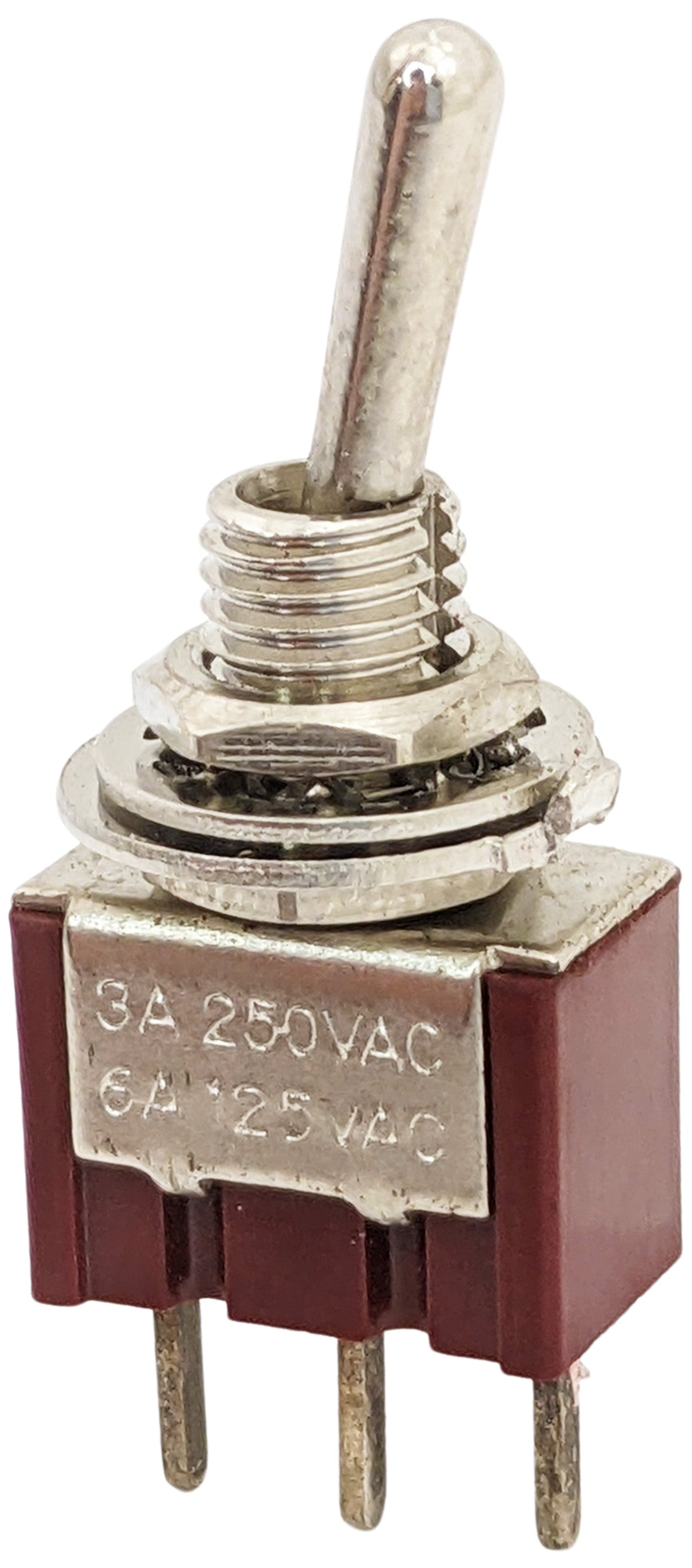 Miniature SPDT Toggle Switch On-Off-On with 3 Pin PC Leads, 6A @ 125V ...