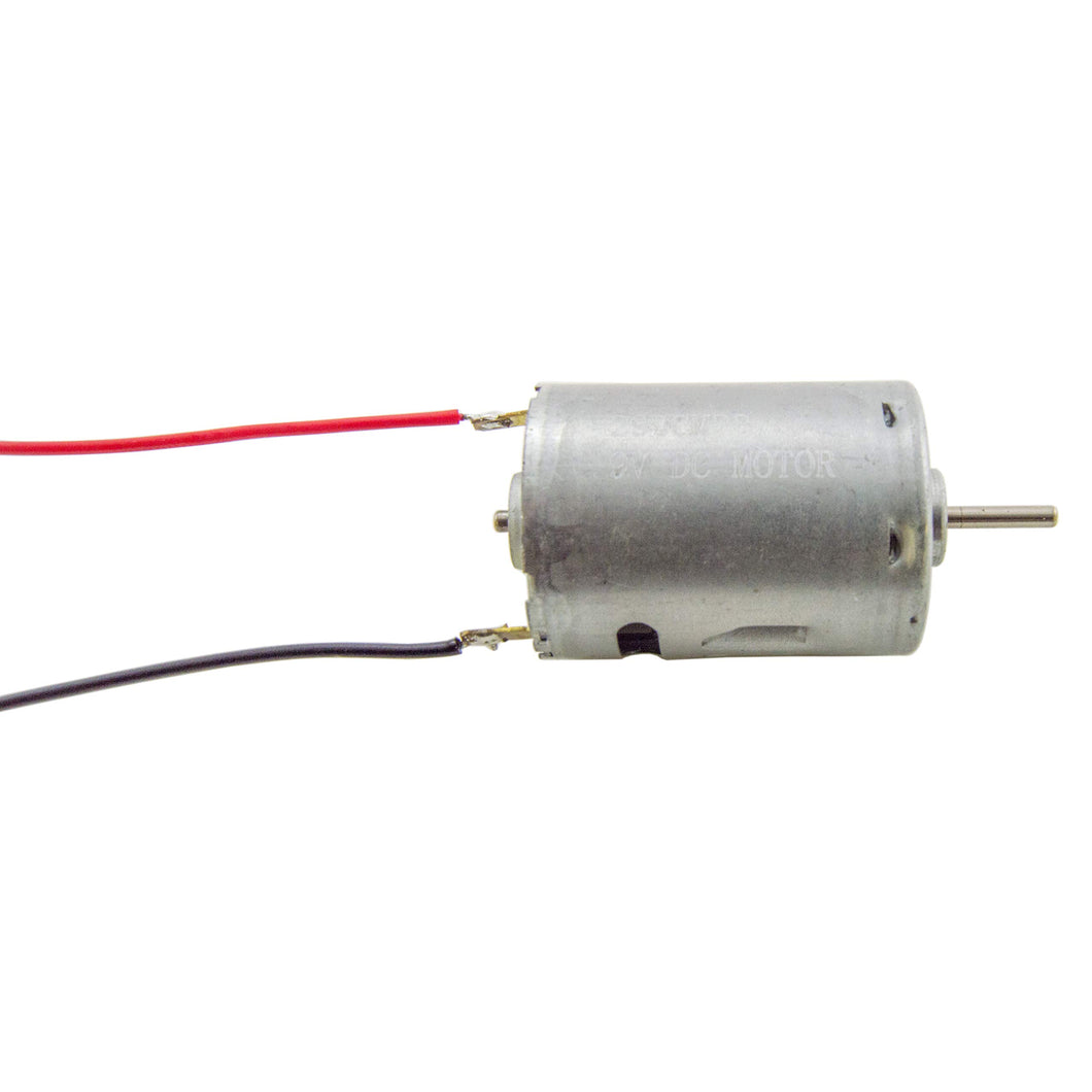 Operates from 6V DC to 18V DC | Speed: 8,500 RPM @ 12V | Red and Black wire leads attached | Heavy Duty, High Torque | Current Draw: 55mA @ 12V (no load)