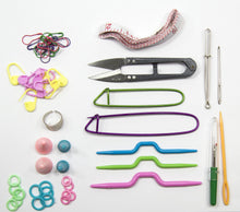 Load image into Gallery viewer, 56pc. Knitting Accessory Kit Basic Tool Set &amp; Plastic Clear Color Tool Case
