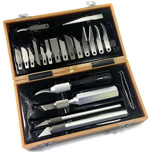 Load image into Gallery viewer, Includes four different size knife handles with pre-inserted blades, 17 extra assorted blades, and tweezers | Comes in a storage case that holds the handles, blades, and tweezers | Use blades to cut, scratch, etch, scrape, layout, and make models | Great gift for hobbyists, artists, and designers | Electronix Express brand

