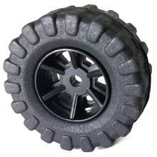 Load image into Gallery viewer, Black tire, Diameter: 36mm, Width: 16mm | Ideal for robotics projects, remote controlled cars or trucks, and other DIY toys and models | Made of soft plastic rubber material | Features a glossy black 6-spoke rim | Suitable as a replacement tire, or to be kept on hand as a spare
