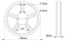 Load image into Gallery viewer, 4 Pack 60mm Diameter Wheel with Silicone Tire, 8mm Wide, Fits FiTec FS90R Servo Motor

