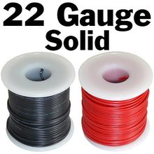 Load image into Gallery viewer, 22 Gauge Solid Hook Up Wire - 100 Foot Spools of Black and Red Color Wire (Shade May Vary)
