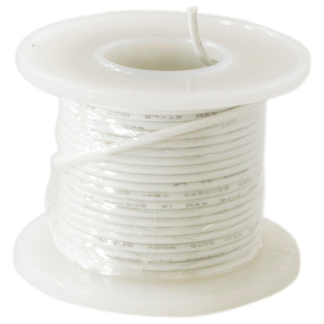 22 Gauge Solid Wire | White Colored Wire - NOTE: SHADE OF WHITE MAY VARY | Tinned copper | 25 feet in length | 300 Vrms