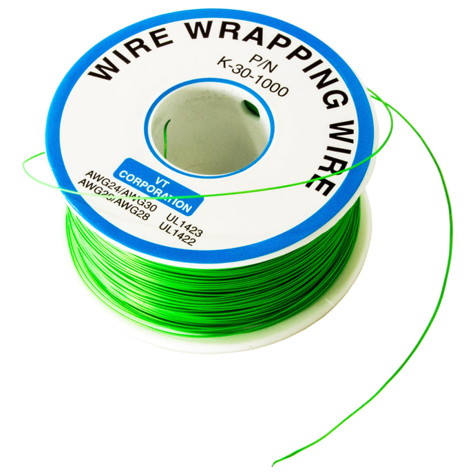 1,000 Feet Green 30 Gauge Solid Kynar Wire Wrap Wire, Tinned Copper, PVDF Insulation