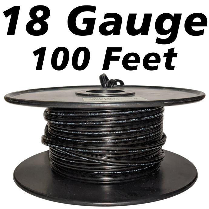 100 Feet 18 Gauge Stranded Lamp Wire, 2 Conductor, SPT-1, Black