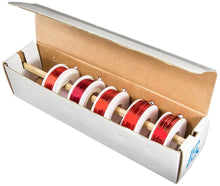 Load image into Gallery viewer, Magnet wire in a convenient dispensing box by Electronix Express | Ideal for receiving and transmitting projects | 5 Gauges (22, 24, 28, 30, 32) | Each spools is 1/4 lb | Five gauges with length: 22 (125&#39;), 24 (200&#39;), 28 (500&#39;), 30 (775&#39;), 32 (1950&#39;)
