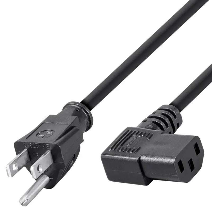6ft 18AWG Right Angle Power Cord Cable w/ 3 Conductor PC Power Connector Socket (C13/5-15P) - Black