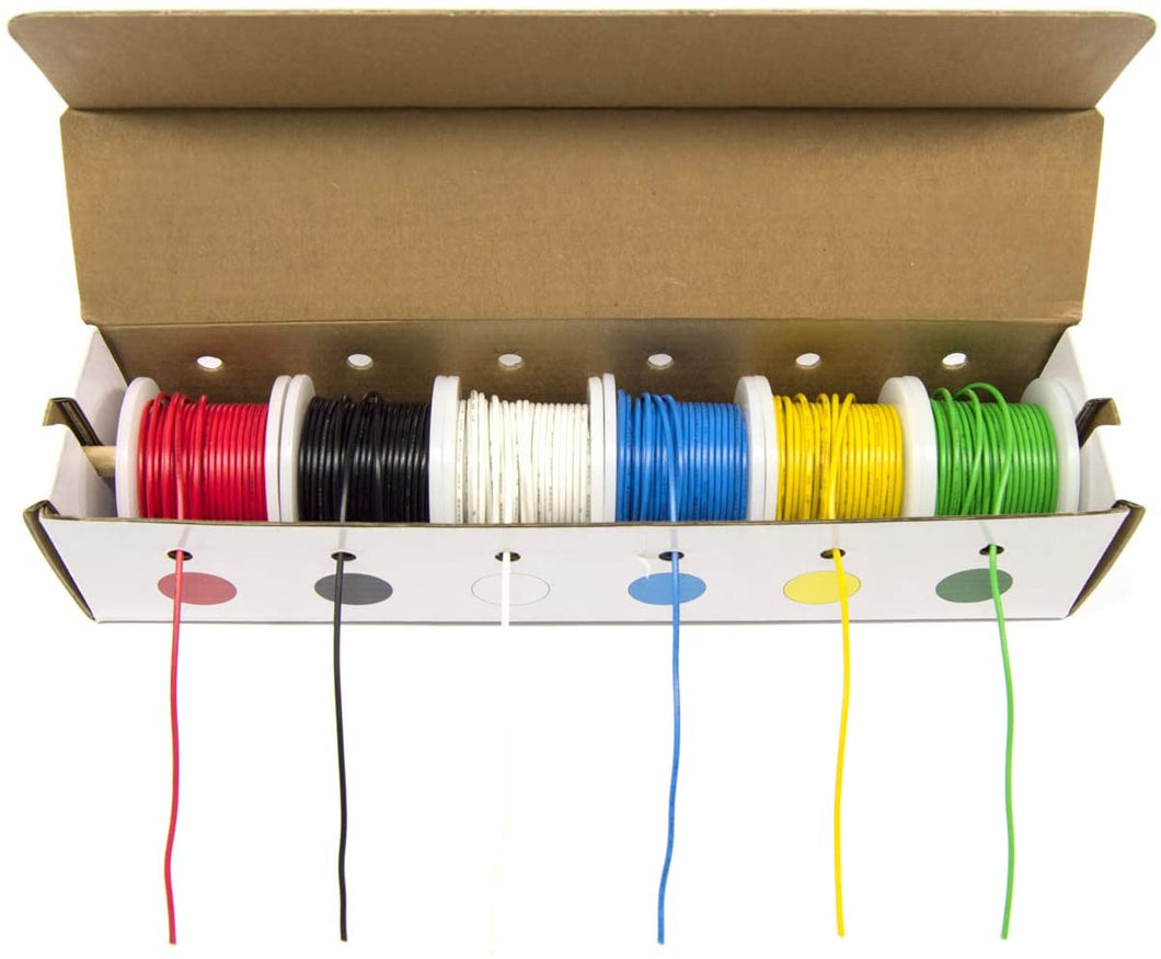 20 Gauge Hook Up Wire Kit - Solid Wire, Tinned Copper - Includes 6 Different Color 25 Foot Spools
