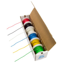 Load image into Gallery viewer, 22 Gauge Hook Up Wire Kit - Solid Wire, Tinned Copper - Includes 6 Different Color 25 Foot Spools
