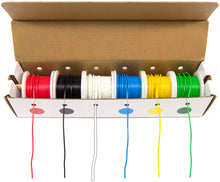 Load image into Gallery viewer, Stranded 22 Gauge Hook Up Wire Kit - Includes 6 Different Color 25 Foot Spools, Tinned Copper, PVC Insulated
