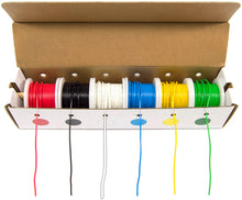 Load image into Gallery viewer, 22 Gauge Hook Up Wire Kit - Stranded Wire, Tinned Copper - Includes 6 Different Color 25 Foot Spools
