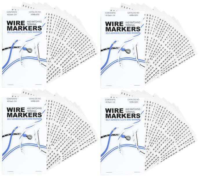 1,800 Piece Wire Marker Labels - Includes Numbers 0 Through 9, Self-Adhesive Cloth Markers, Made in USA (WMB-0200)