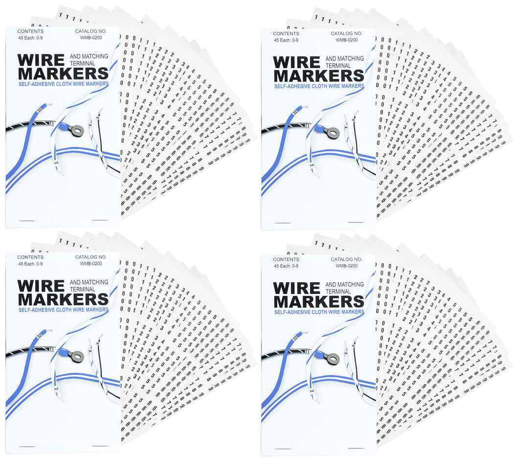 1,800 Piece Wire Marker Labels - Includes Numbers 0 Through 9, Self-Adhesive Cloth Markers, Made in USA (WMB-0200)