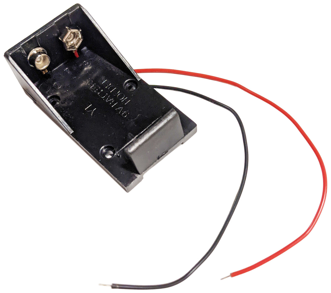 9V Battery Holder with Wire Leads, Black Plastic Case, Measures 2.14