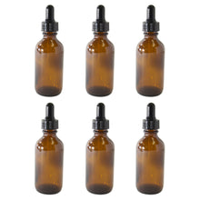 Load image into Gallery viewer, 6 Pack Glass Bottles for Essential Oils with Glass Eye Dropper, 2 oz, 1&quot; Capacity, Amber
