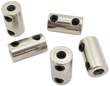 Load image into Gallery viewer, 5 Pack 4.3mm to 5.6mm Metal Coupling Connector with Set Screws for Robotics / RC Motor Axle, 19.1mm Length, Silver Color
