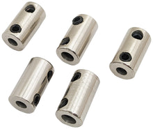 Load image into Gallery viewer, 5 Pack 4.3mm to 5.6mm Metal Coupling Connector with Set Screws for Robotics / RC Motor Axle, 19.1mm Length, Silver Color
