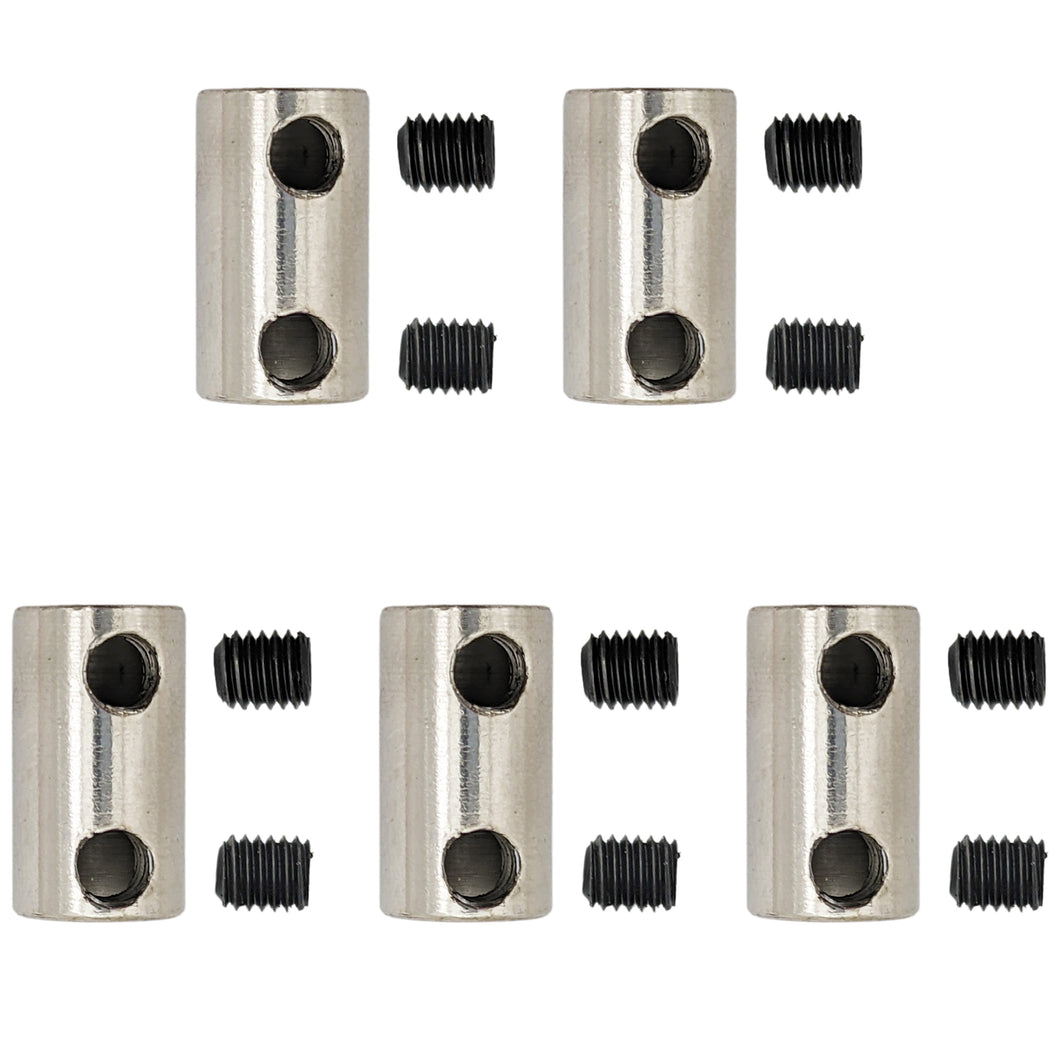 5 Pack 4.3mm to 5.6mm Metal Coupling Connector with Set Screws for Robotics / RC Motor Axle, 19.1mm Length, Silver Color