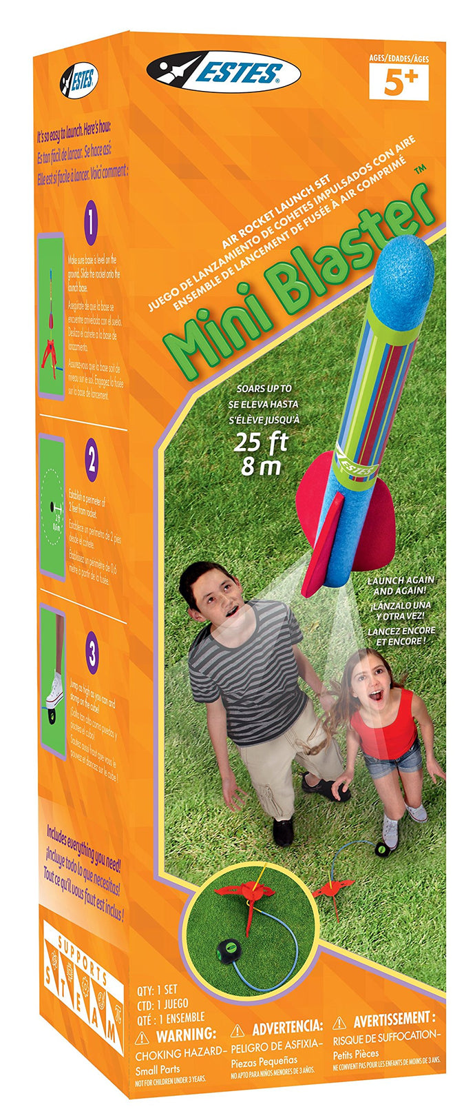 3, 2, 1 stomp! watch the excitement take hold of your child as they stomp on the air cube to launch their rocket into the sky | Experience their mind working as they learn where to chase after their rocket so it can be launched again and again | Rockets launch up to 50-ft in the air | Rockets are ready to fly once the decals are applied | Recommended for ages 5 years and up