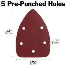Load image into Gallery viewer, 120 Pack Mouse Detail Sander Sandpaper - Includes 40, 60, 80, 120, 180, and 240 Grits (20 Sheets of Each Grit), Hook and Loop, 5 Hole
