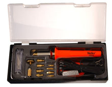 Load image into Gallery viewer, The item is Weller WSB25WB 25 Watt Short Barrel Woodburning Kit | Used for Handtools &amp; Tool Organizers, Roofing and Siding | The product is manufactured in China | This high quality mini iron consists of 9 wood burning tips, an embossing tip, a hot knife,  and a stand | Features stainless steel barrel and heat &amp; impact resistant handle

