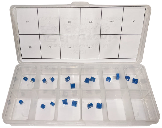 20 Piece Cermet Potentiometer Assortment Kit - 10 Different Values 500 to 1M ohms, Horizontal 3/8