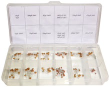 Load image into Gallery viewer, 150 Piece Ceramic Disc Capacitor Assortment, 15 Different Values 10pF to 0.047uF - Includes Storage Case
