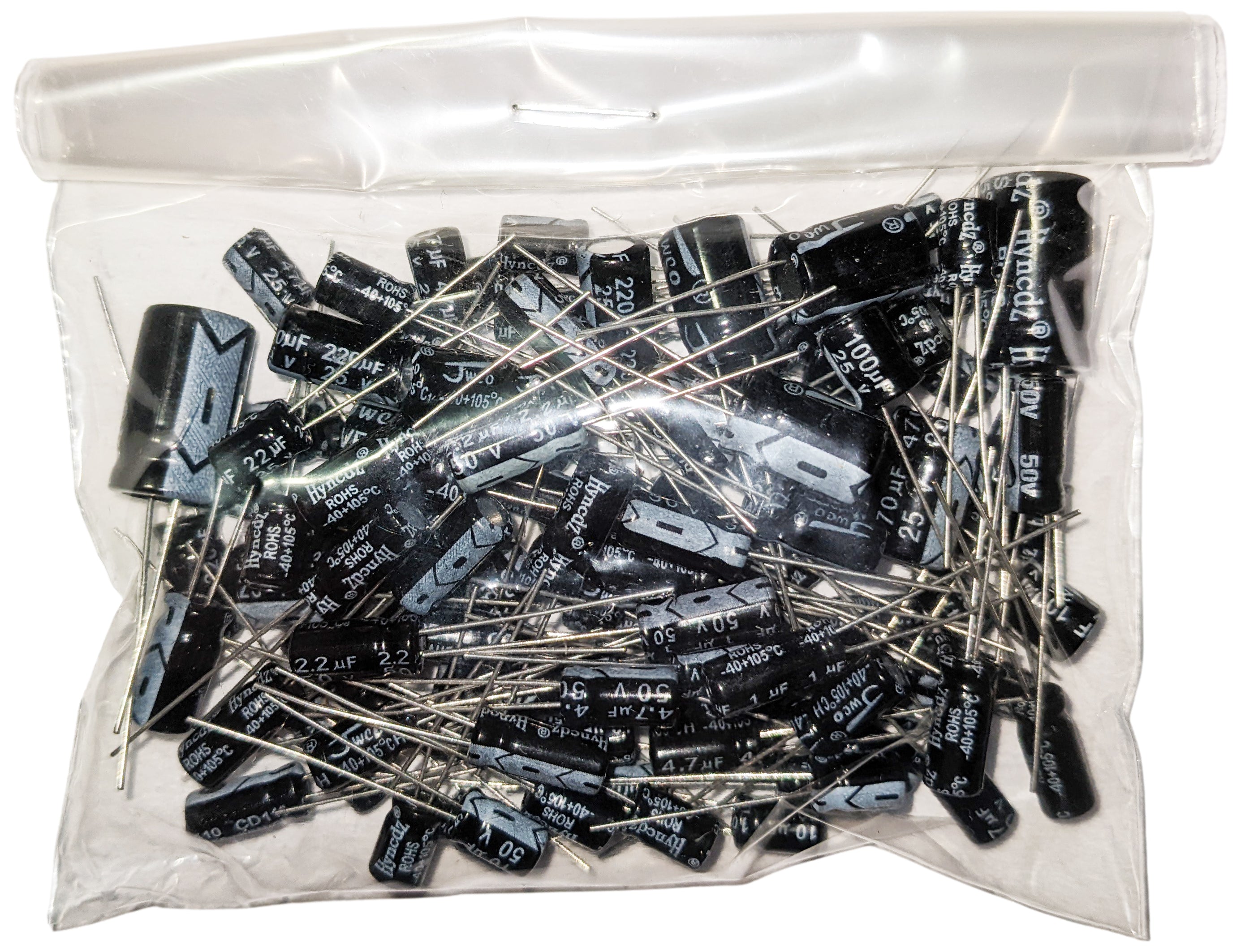 100 Piece Electrolytic Capacitor Assortment - Radial Leads, Assorted V ...