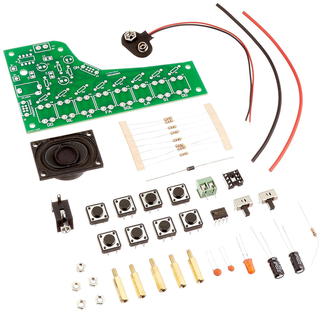Contains all component parts for you to successful build your own Electronic Piano | 8 ohm speaker and 8 push button switches where you can play the musical scale: 