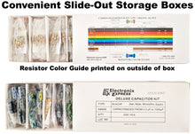 Load image into Gallery viewer, ½ Watt Resistor and Capacitor Combo Kit - Includes an Assortment of 365 Resistors and 220 Capacitors in Slotted Storage Boxes
