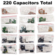 Load image into Gallery viewer, ½ Watt Resistor and Capacitor Combo Kit - Includes an Assortment of 365 Resistors and 220 Capacitors in Slotted Storage Boxes
