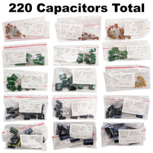 Load image into Gallery viewer, 220 Piece Deluxe Capacitor Kit - Includes Disk, Mylar, Monolithic, and Electro Radial Capacitors

