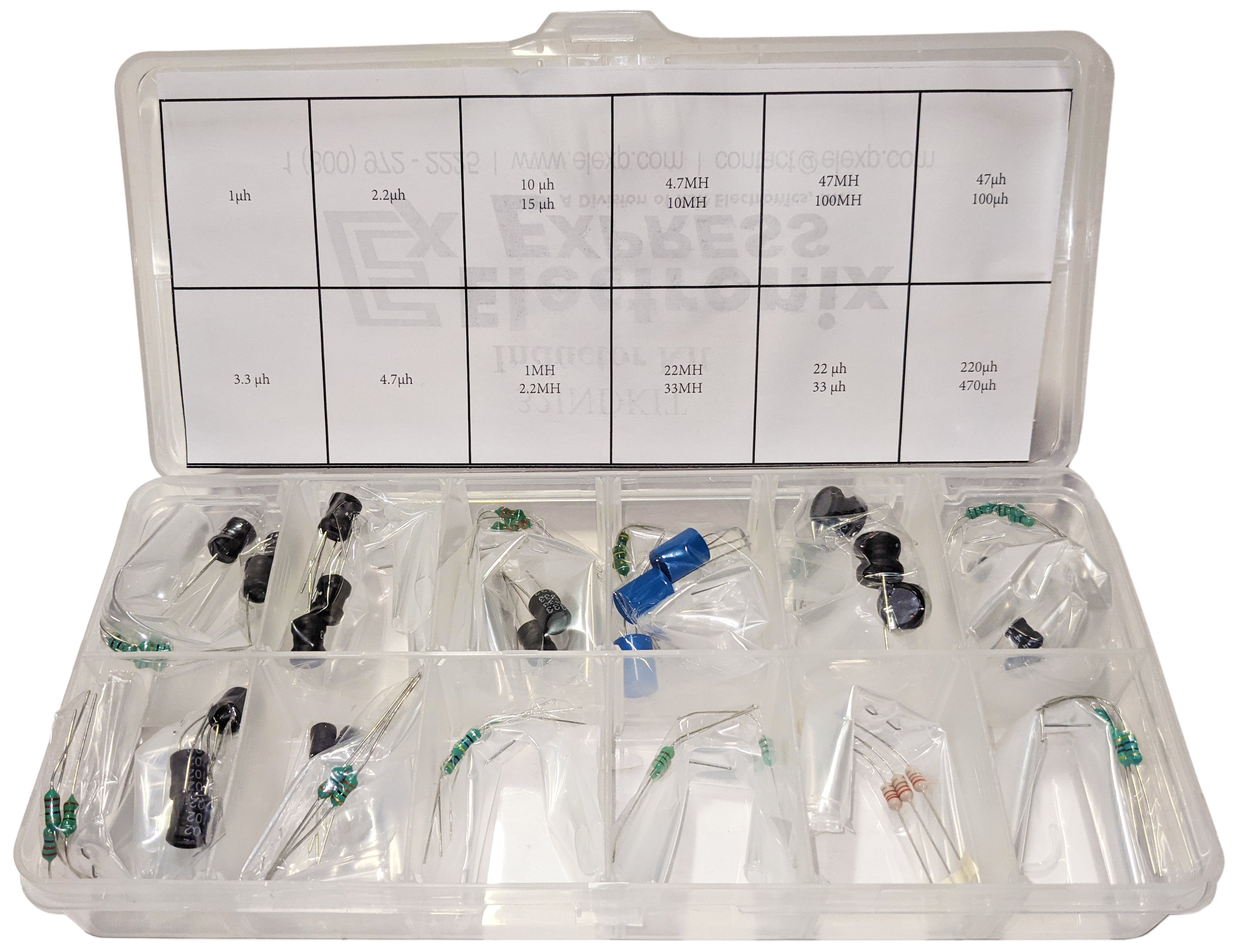 60 Piece Inductor Assortment, 20 Different Values from 1µH to 100MH ...
